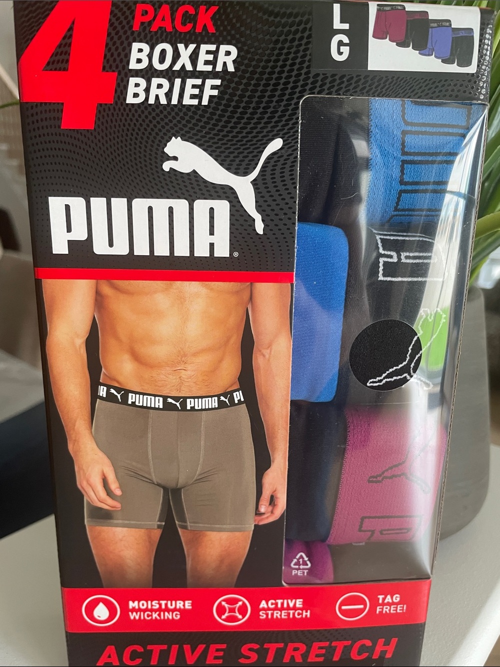 Puma Men’s 4-Pack Boxer Briefs - Black, Blue, Purple, Olive